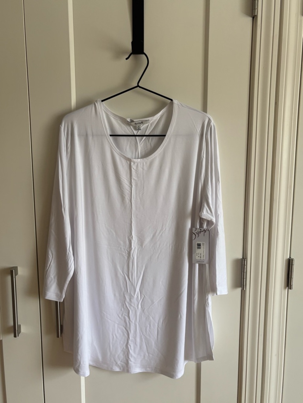 Sympli White Scoop Neck Long Sleeve Tee - Relaxed Silhouette